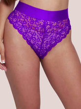 Purple lace underwear on a neutral background