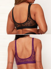 Millie-Mae Twin Pack Crop Bralettes : Black & Velvet Purple