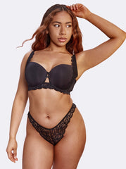 Classic capella Brazilian shaped brief in black lace with a scalloped lace edge