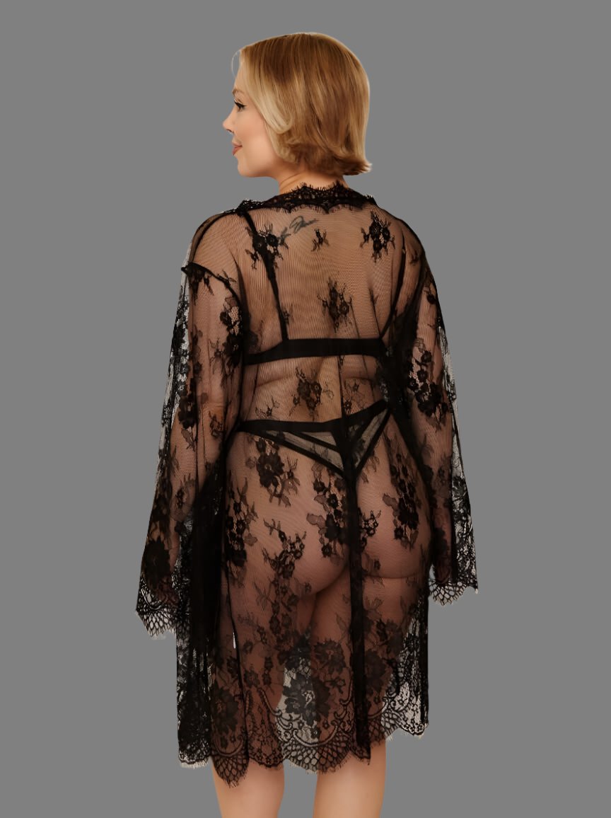 Melly Lace Robe : Onyx Black