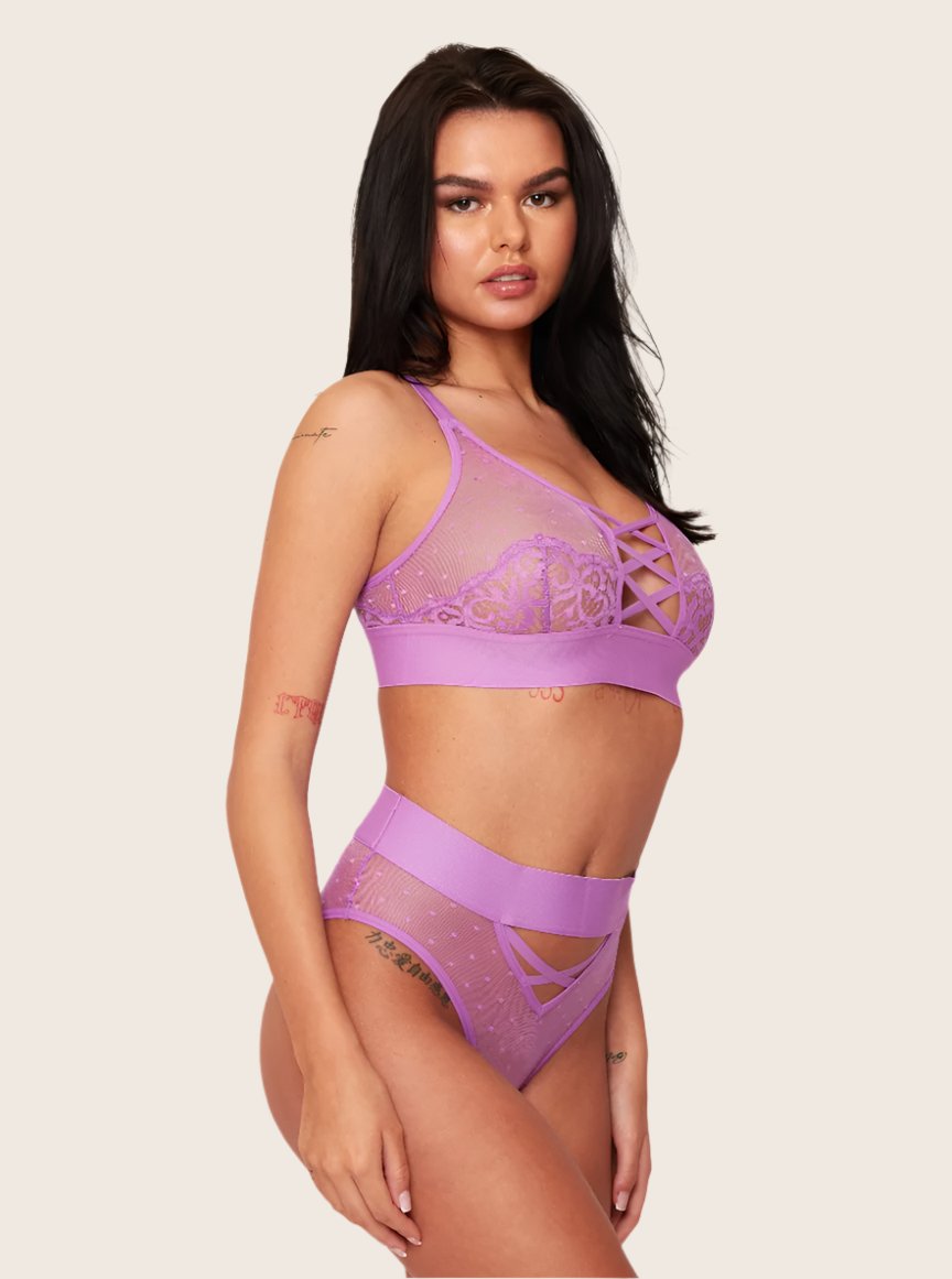 Abigail bralette with front criss-cross caging in amethyst