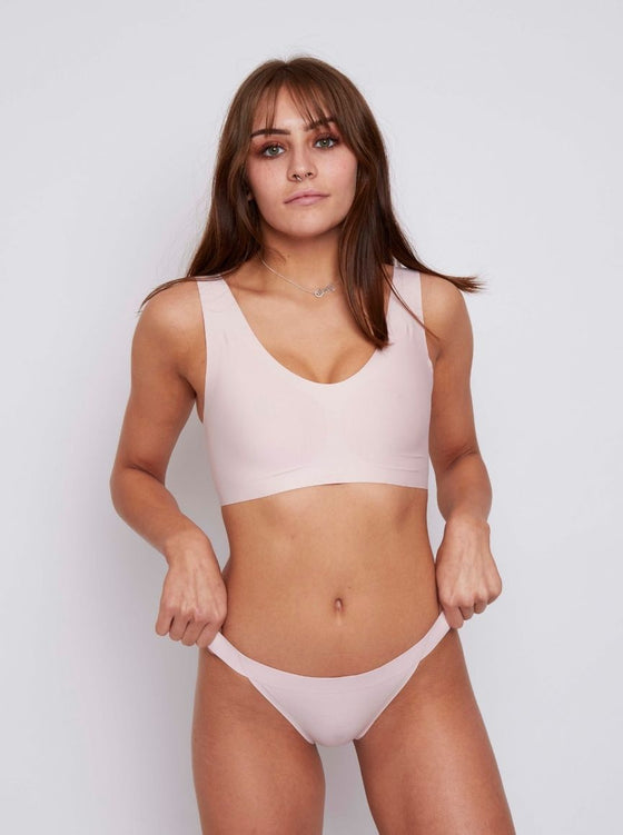Stevie Bralette and Ally thong in blush