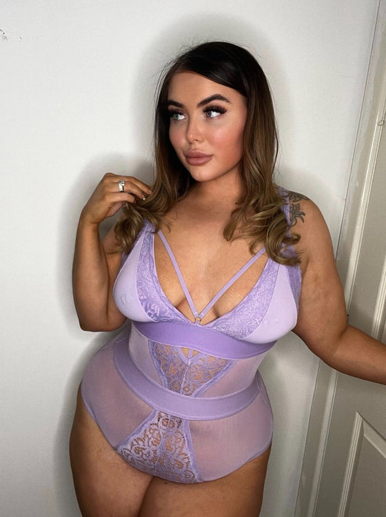 Alicia Bodysuit in Soft Lavender with caged detail