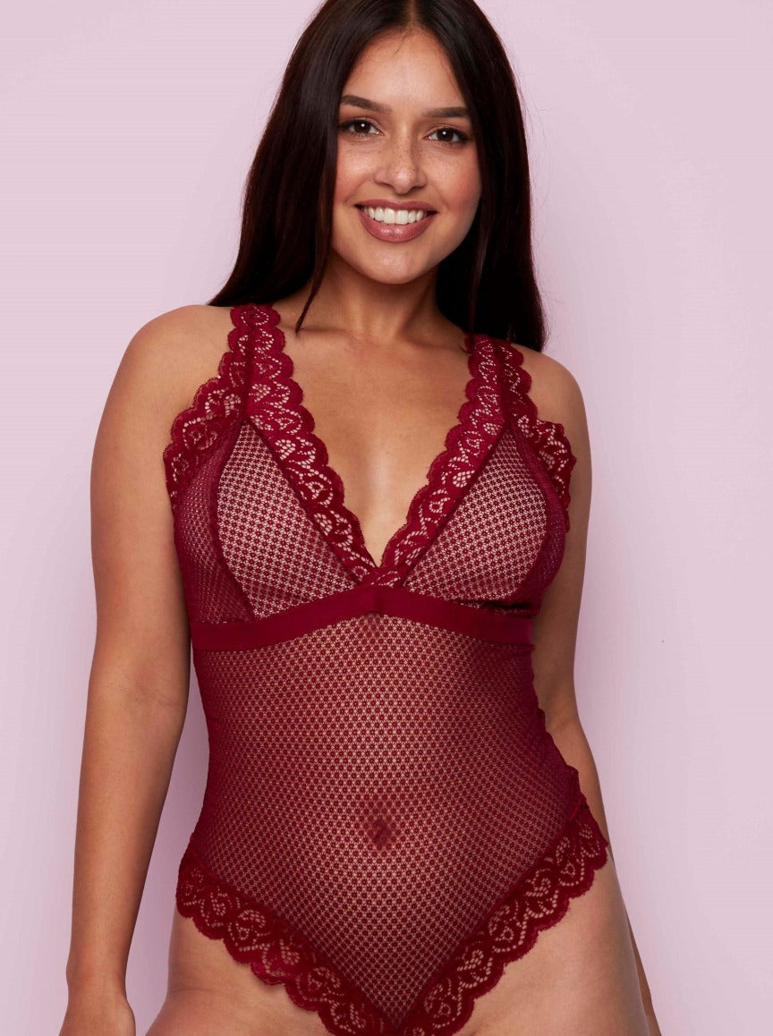 Madison beautiful mesh bodysuit in claret rose